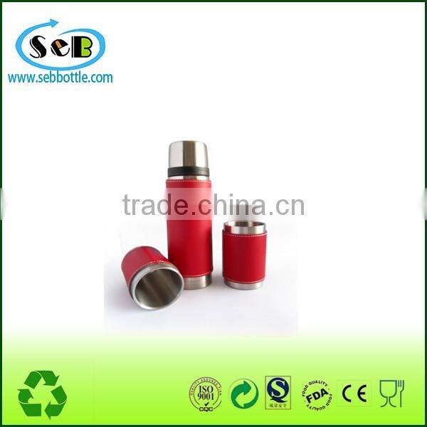 2016 new products stainless steel water bottle double walll insulated hot thermos bottle with leather sleeve