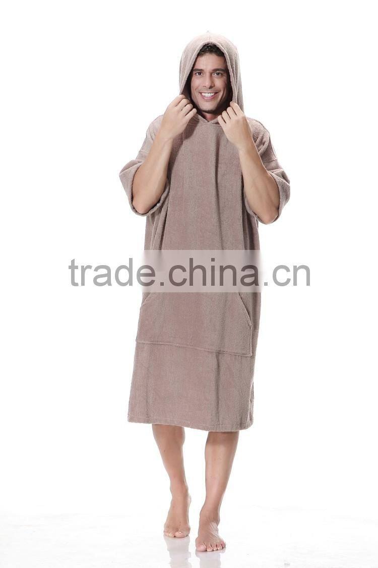 Gray poncho hooded with pocket short sleeve