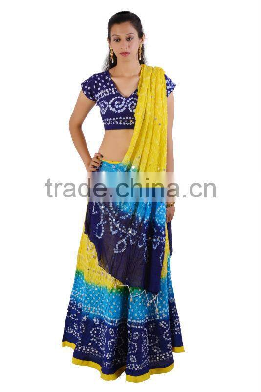 Indian Long Evening Dresses Bandhej Lehenga Choli