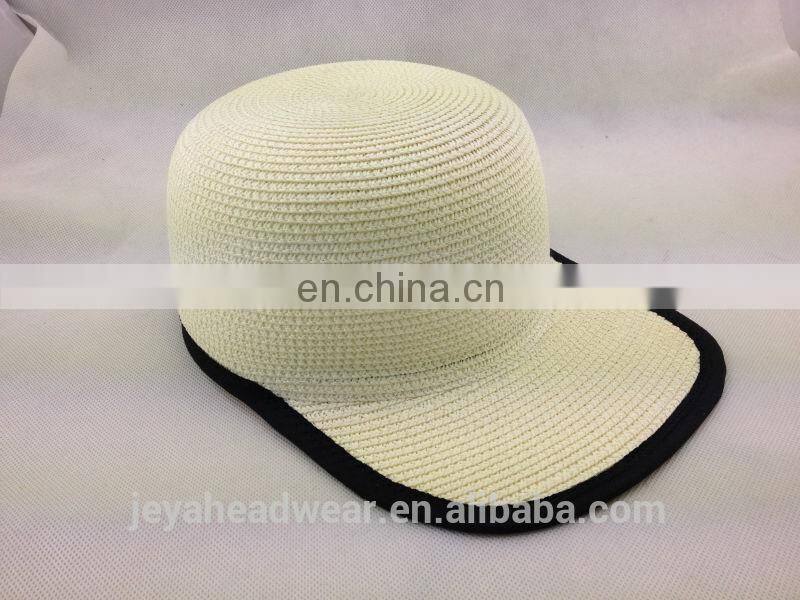 Fashion Flat Brim Straw Hats at Baseball Cap Style with Woven Binding
