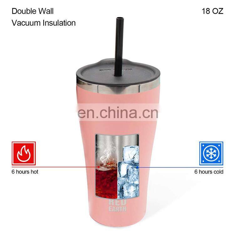 Stainless steel 530 ml Vacuum insulated water mug Straw cup Double walled customized logo thermal leak proof coffee cup w/lid