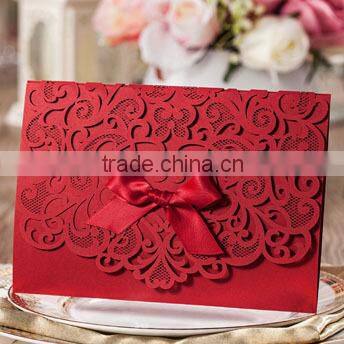 Wholesale Newest Luxury Laser Cut 2016 Wedding Cards with Gold Ribbon
