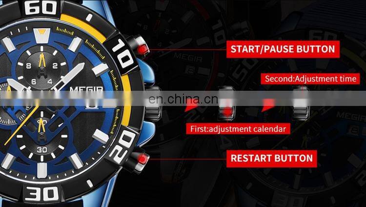 MEGIR 2121 Men Current Original Quartz Watches Silicone Strap Analog Calendar Stopwatch Man Sport Wrist Watch