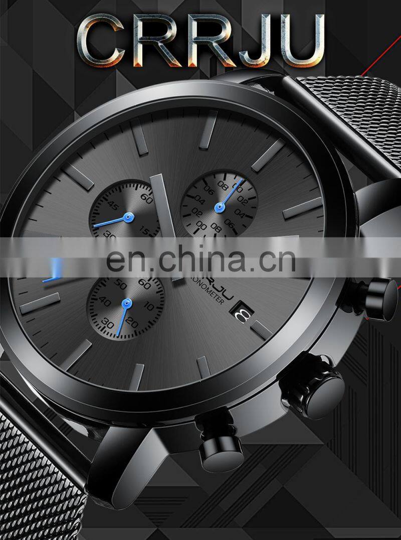 Crrju 2287 Advertisement Mens of Quartz Watch Chrono Steel Mesh Strap Beautiful Watches for Men