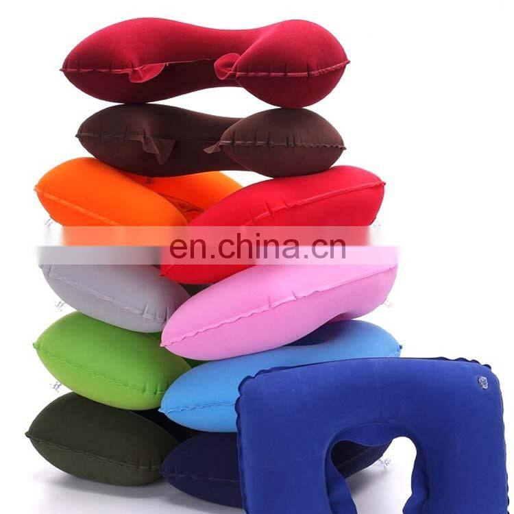 Ready to Ship Foldable PVC Flocking U Shape Air inflatable Travel Neck Pillow For Airplane Travel