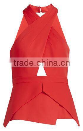 2015 china manufacturer customized fashion ladies red sleeveless peplum tops