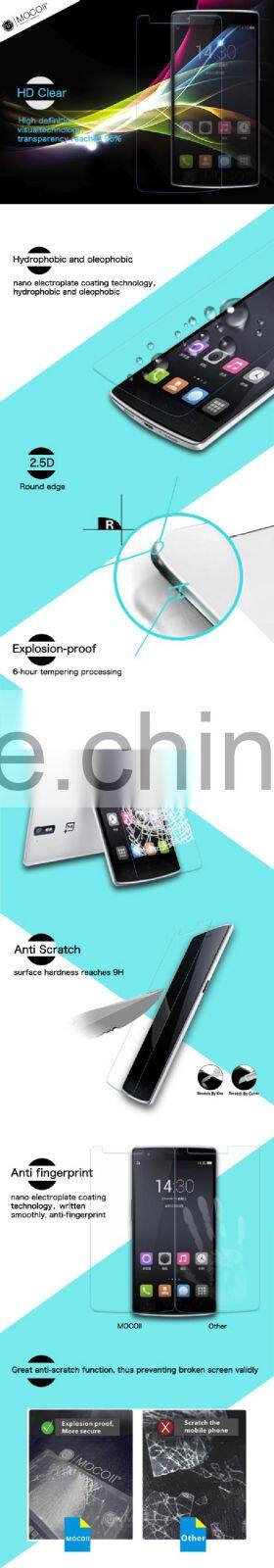 Latest Chinese prodcut MOCOll Brand universal anti shock for oneplus one 2.5D tempered glass screen protector