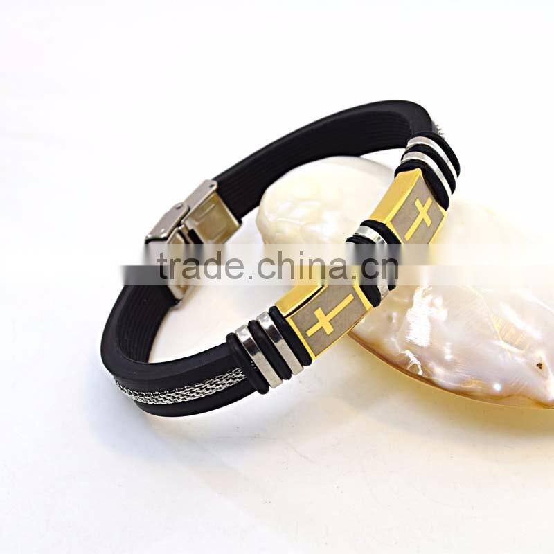 fashion bracelet silicone wristband cross steel silicon bracelet