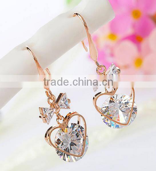 Fashion new model fancy gold earring,heart pendant earrings for girls