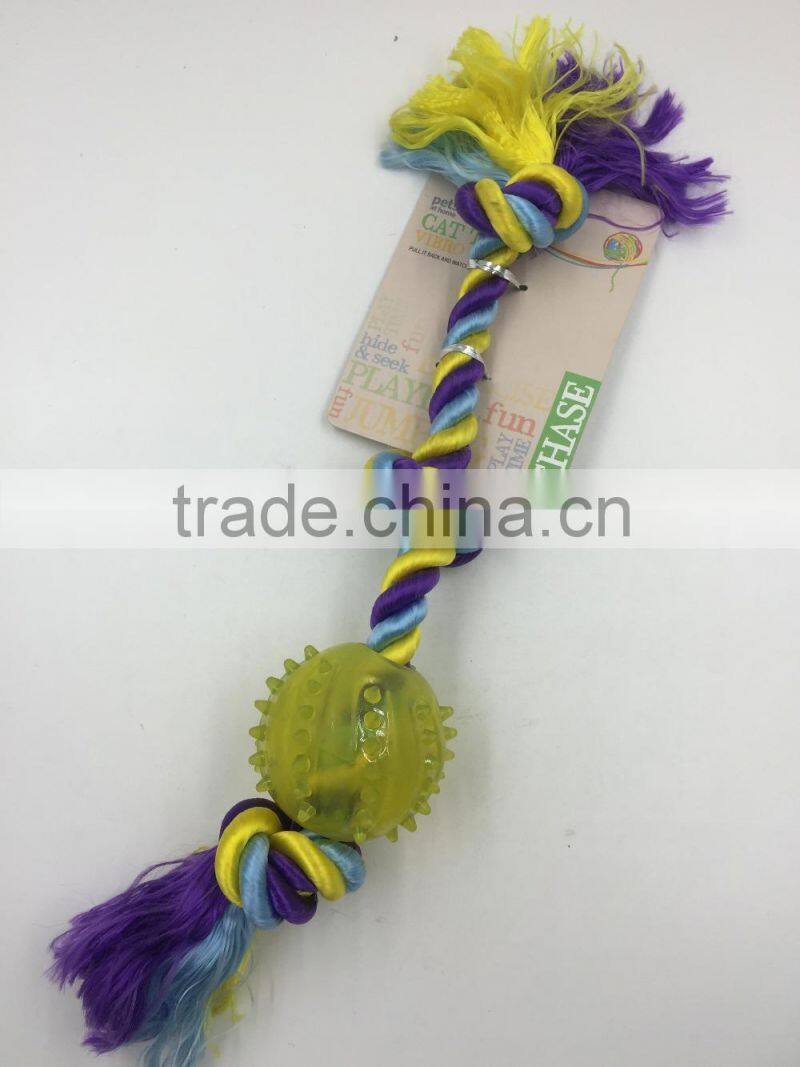 Pet product cotton rope rubber ball toy for dog