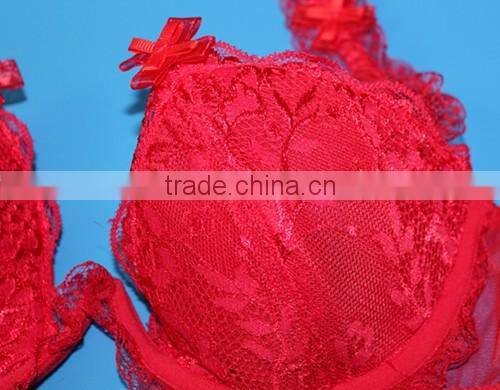 Hot sexy Triangle bright red flower lace bra with wedding hall