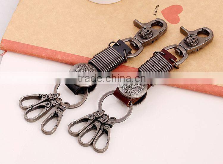 2015 Yiwu Factory Direct Sale Punk Men's Genuine Leather Vintage Keychains