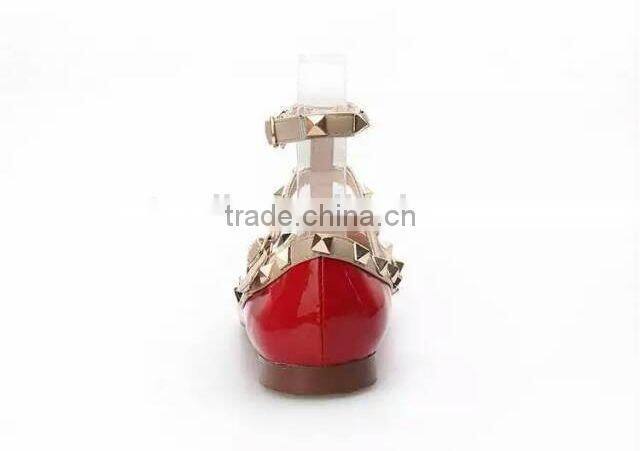 Pointed Toe Lamb Leather Ballet Flats Watercolor Flat Shoes Nice Plating Rivets 5mm heel