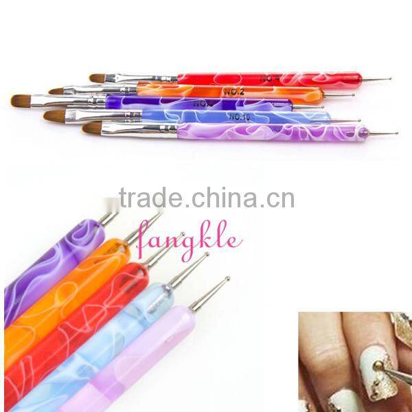 5pcs double end nail brush /2way nail dotting brush