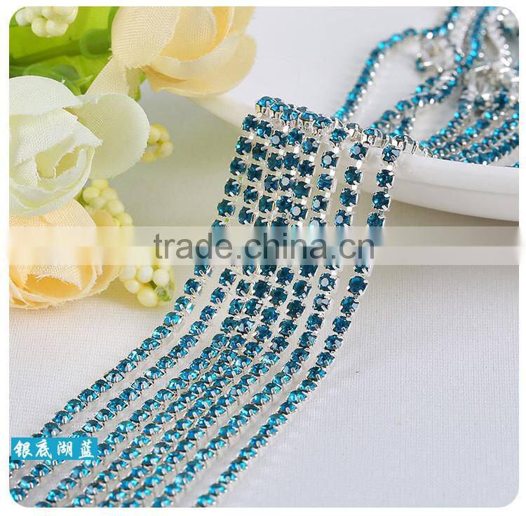 Turquoise SS6 to SS38 Silver Plating Wholesales AAA Quality Shinny Close Crystal Cup Claw Rhinestone Chain for Jewelry Cheapest