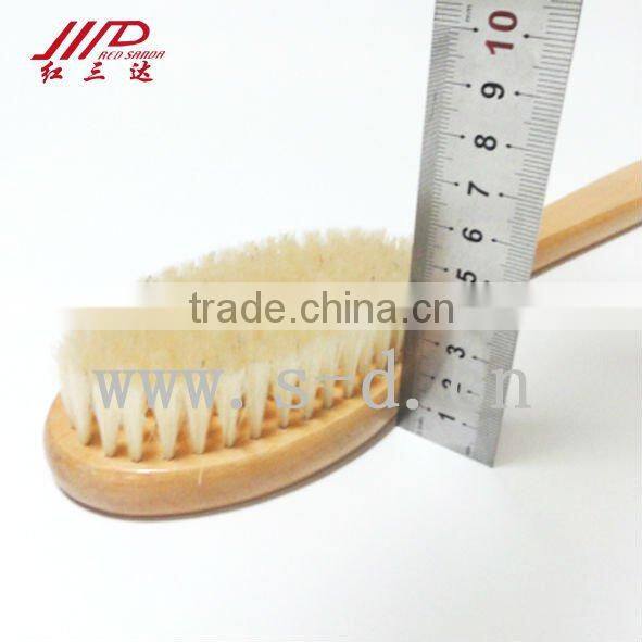Wooden long handle bath brush with pig hair for massage