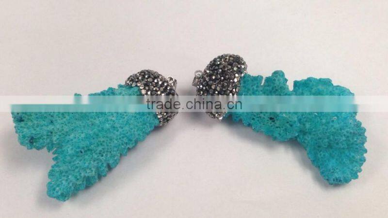 crystal pave red coral branch pendant