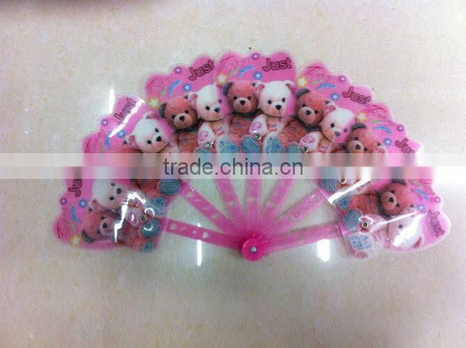 decorative hand fans with cartoon pink cat