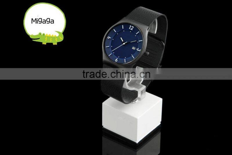 Eco Solar Watches Men's Slim Solar Sapphire Crystal Blue Dial Mesh Strap Watch