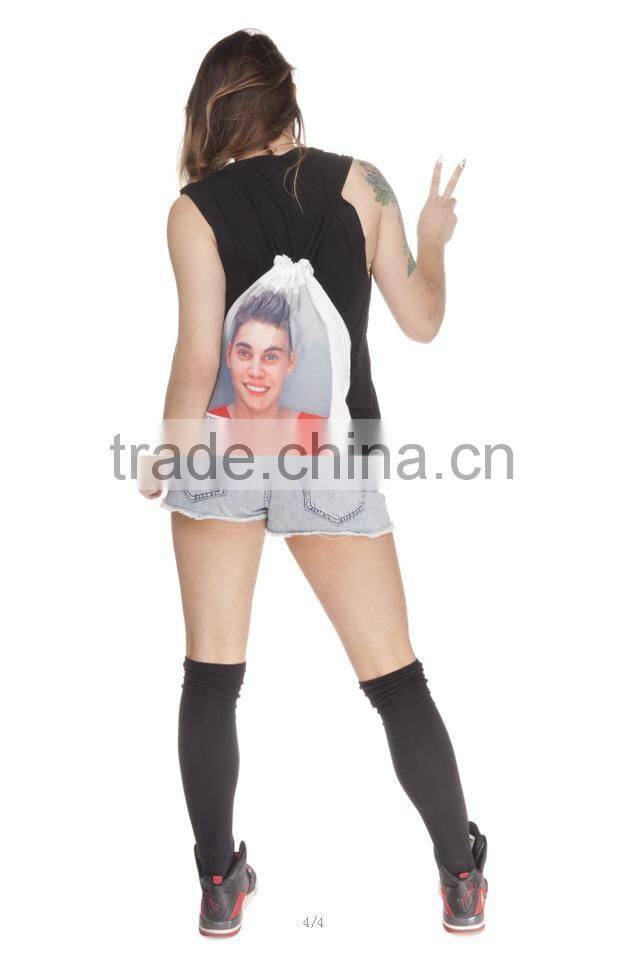 China Supplier Hot Sale Digital Print Smiling Cheap Custom Drawstring Bag