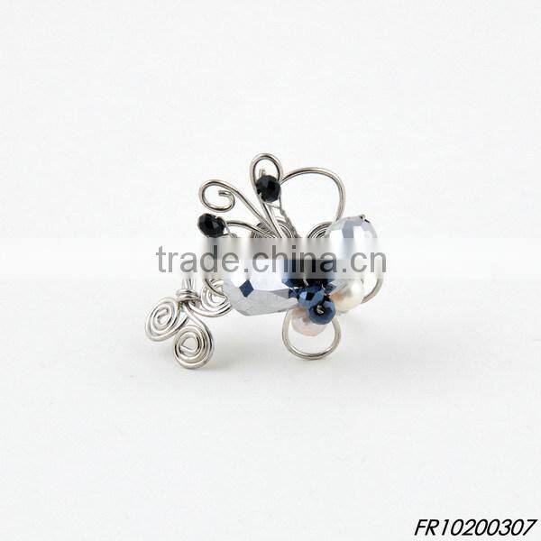 gold polish matel pink oval resin beads ring