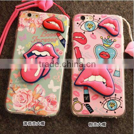 3D Soft Mouth Lip Fahion Printing Case for Iphone 6 Hot selling 2015