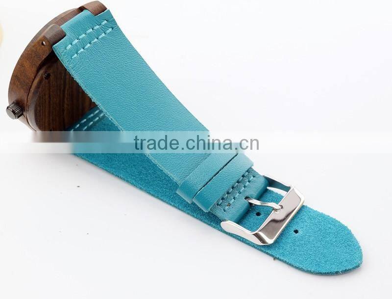 Newest ebony wood wristwatches blue causal watch genuine leather wooden fasion watches for men women best gifts with gift box