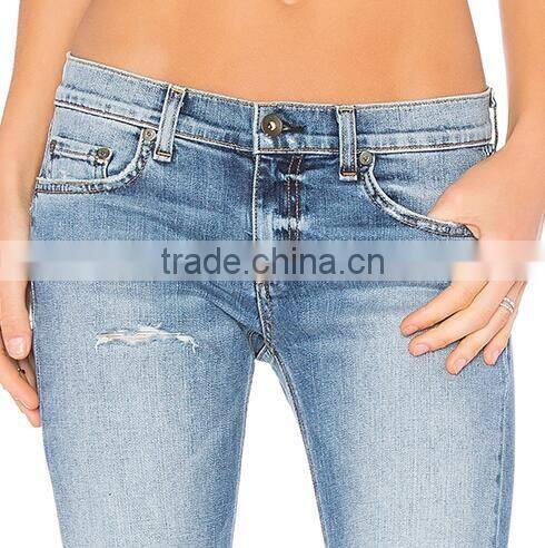 Guangdong Manufacturer Wholesale Price Ripped Skinny Women Denim Jeans