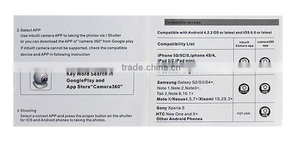 Remote shutter for mobile phone hot new products for 2015 bluetooth remote control self-timer