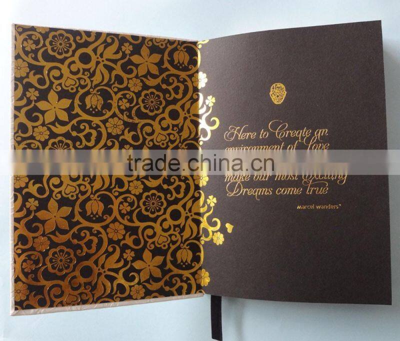 full cover embossed white pu black page notebook with gold edge