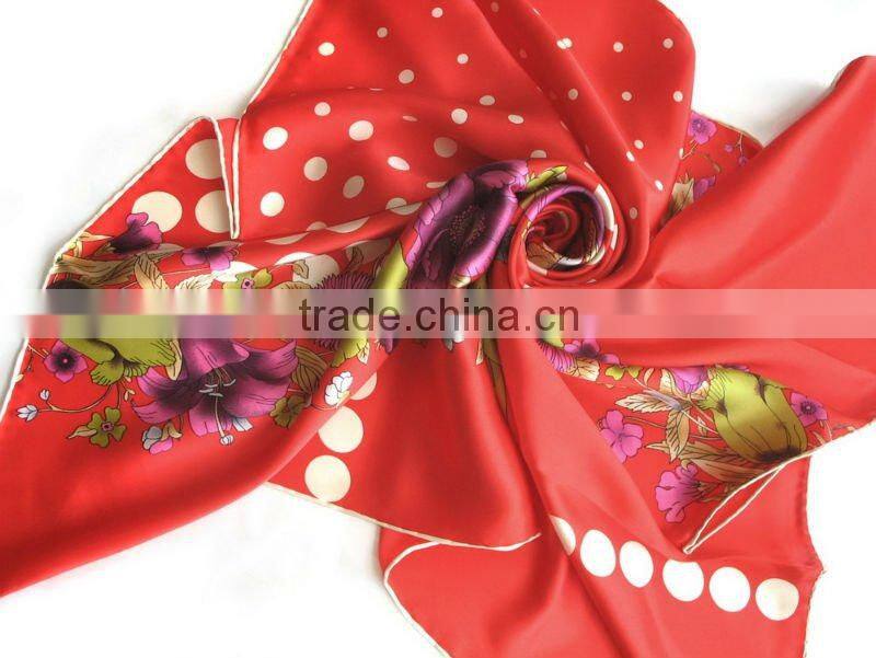 Orange Tulip Floral Silk Twill Foulard Scarf Black/Orange