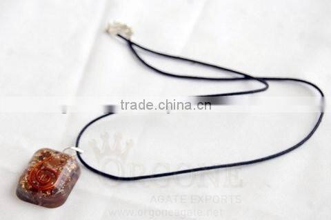 Red Orgone Rounded Square Pendant With Cord : Orgone Supplier Khambhat