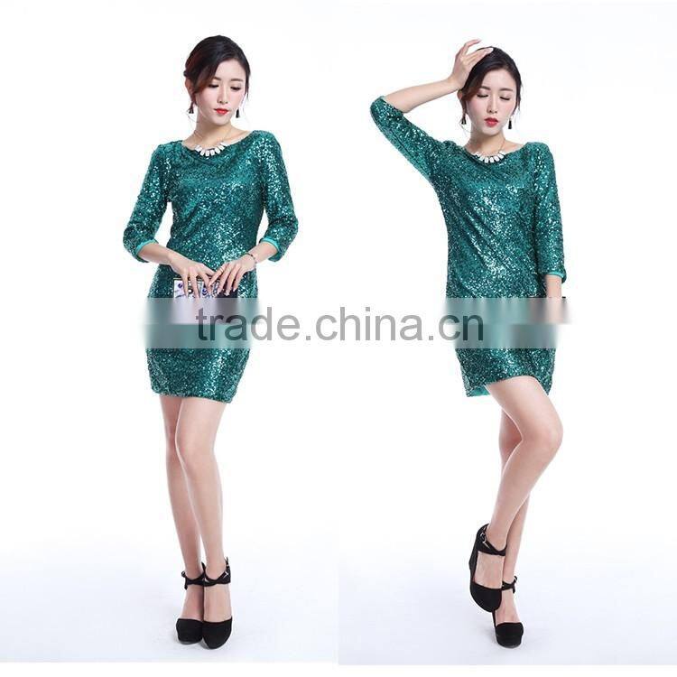 2016 dress factory supply long sleeve blue color ladies modern dress for party