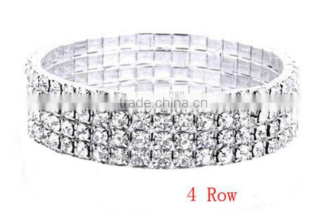 promotional 4 rows clear stretch rhinestone crystals bridal bracelet