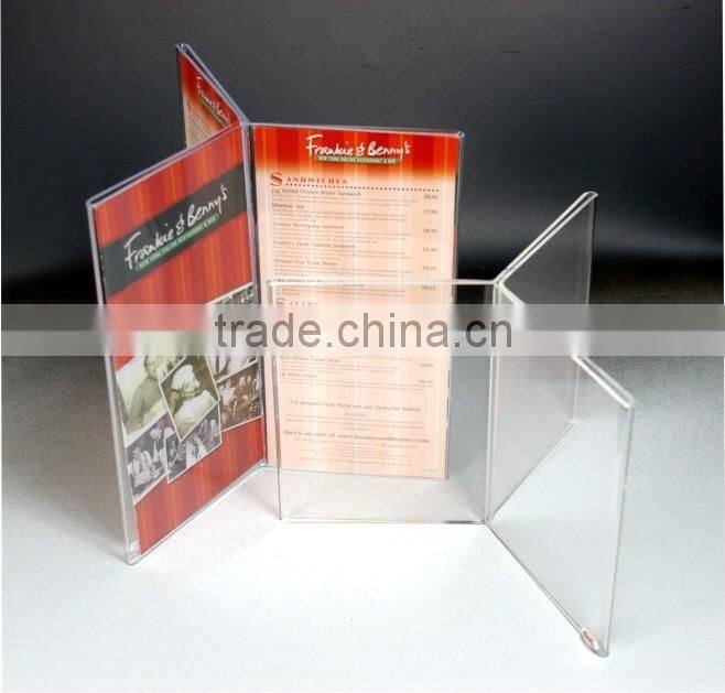 3 sided clear acrylic menu holder,acrylic menu stand,acrylic a5 menu stand factory price