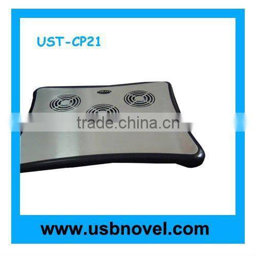 aluminum Three fans laptop cooling pad with usb hub