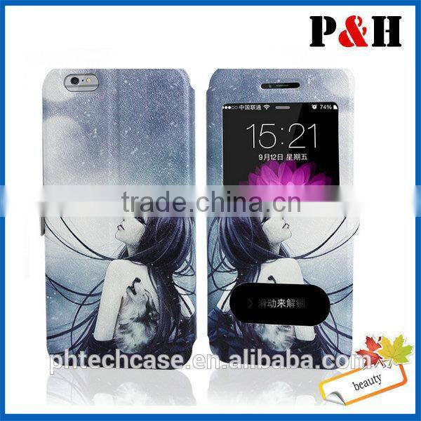 High quality wallet leather stand colored drawing case for iphone 6