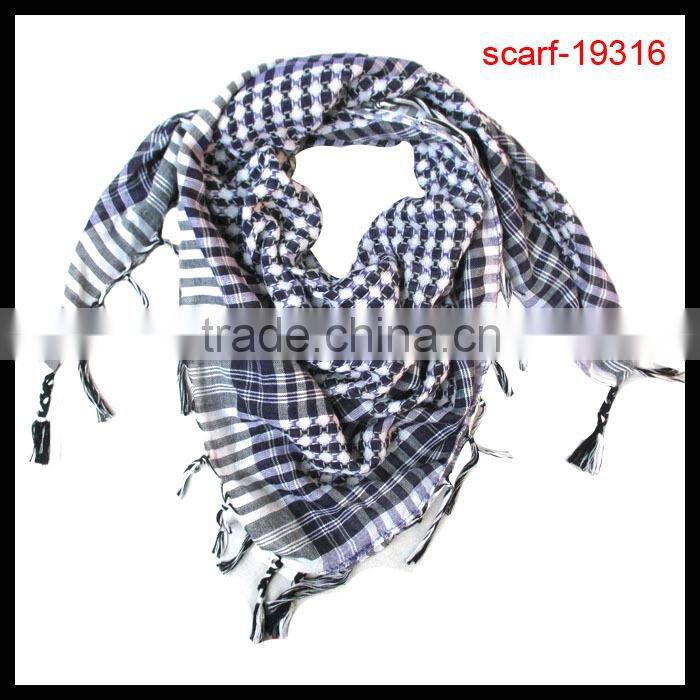 2014 lady polyester square tassel grid pattern scarf