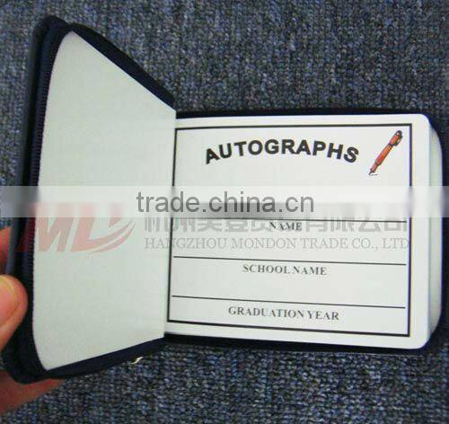 Navy Blue Zipper Closed Leatherette Autograph Book with Golden Stamping