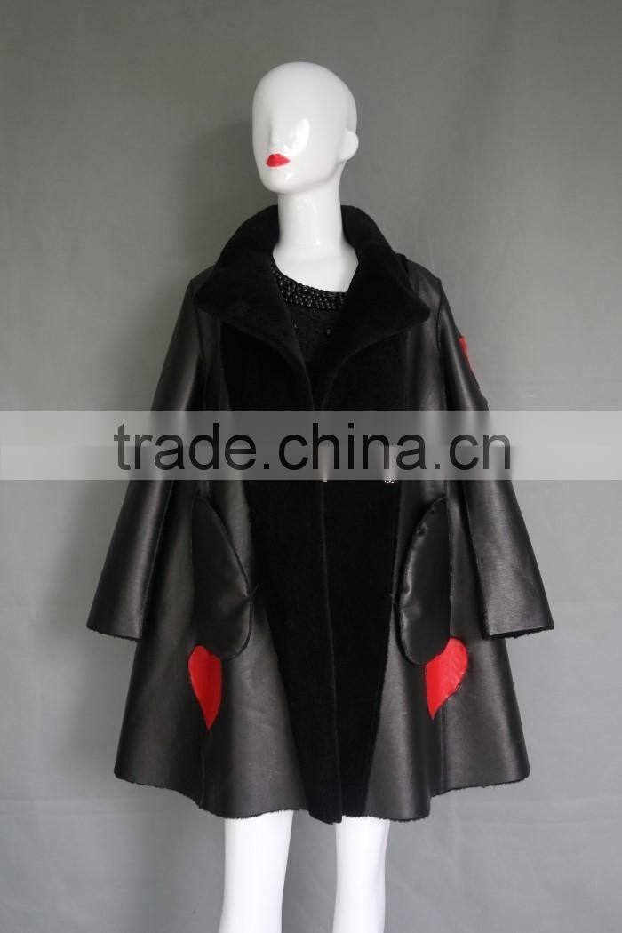 Factory direct wholesale fashion ladys wool lamb sheared leather fur jacket