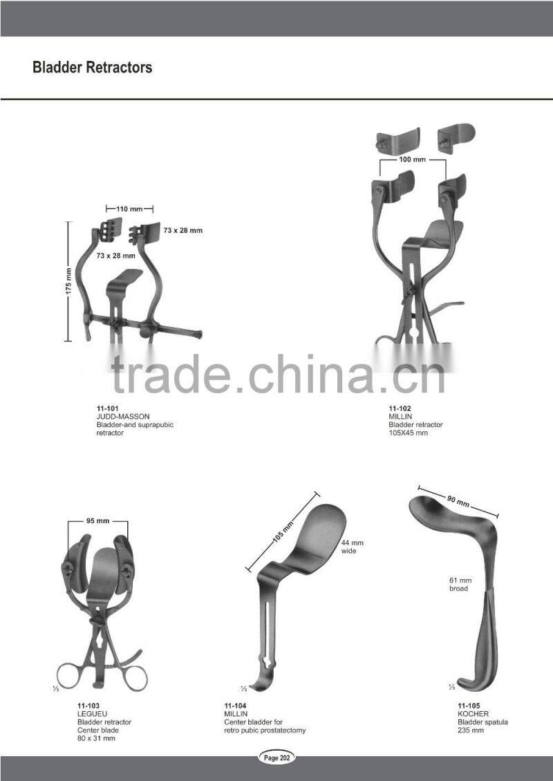 Surgical Bladder Retractors JUDD MASSON MILLIN LEGUEU KOCHER Bladder Retractors Instruments