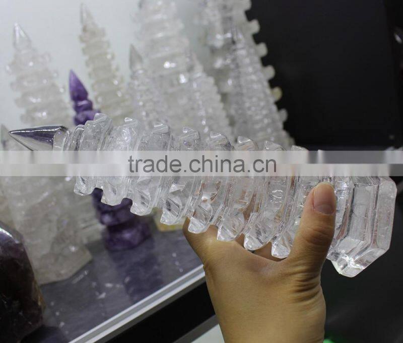 hand carved natural rock clear crystal tower