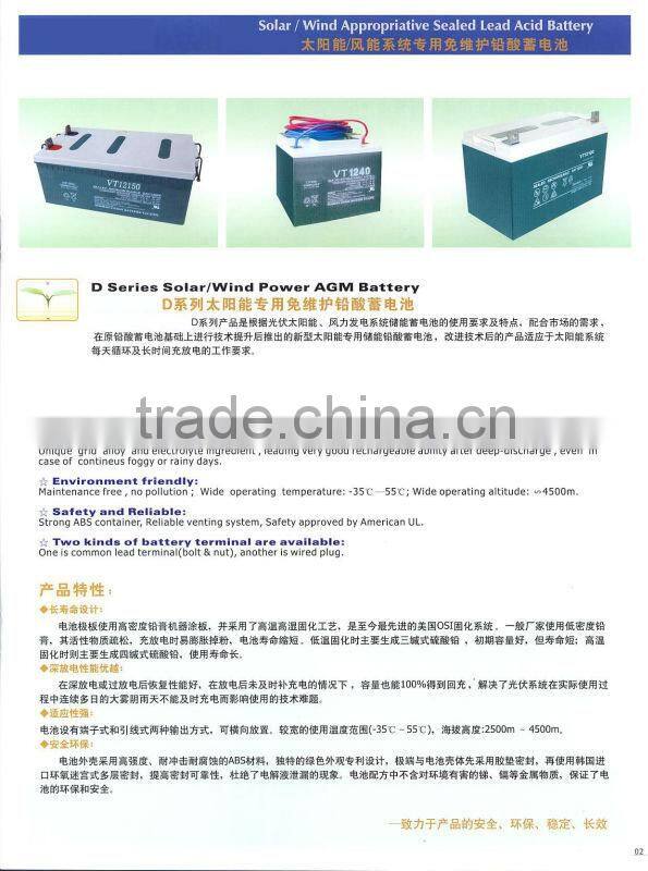 Battery for solar system and wind turbine system use