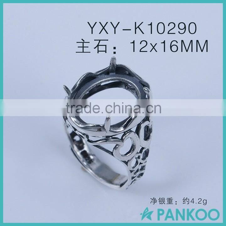 Factory wholesale thai silver ring 12*16mm blank ring for gemstone inlay