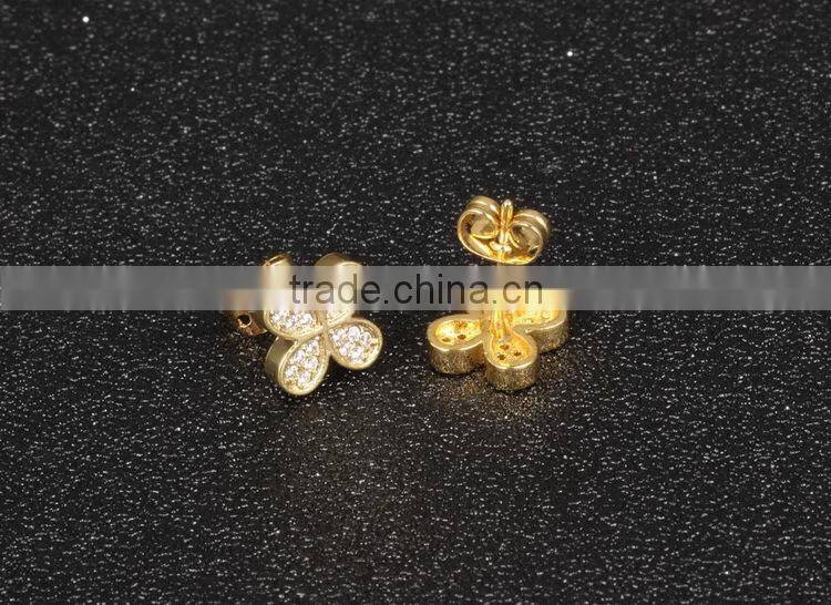 KSTONE 2015 new arrival women brand four Leaf Clover 18k Gold Plated Crystal Stud Earrings