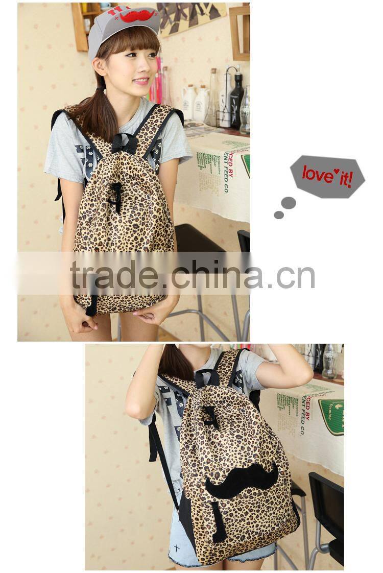 Fashion New Free shipping European and American Style Women Backpacks Lovely beard Vintage Leopard bag PU leather Backpack