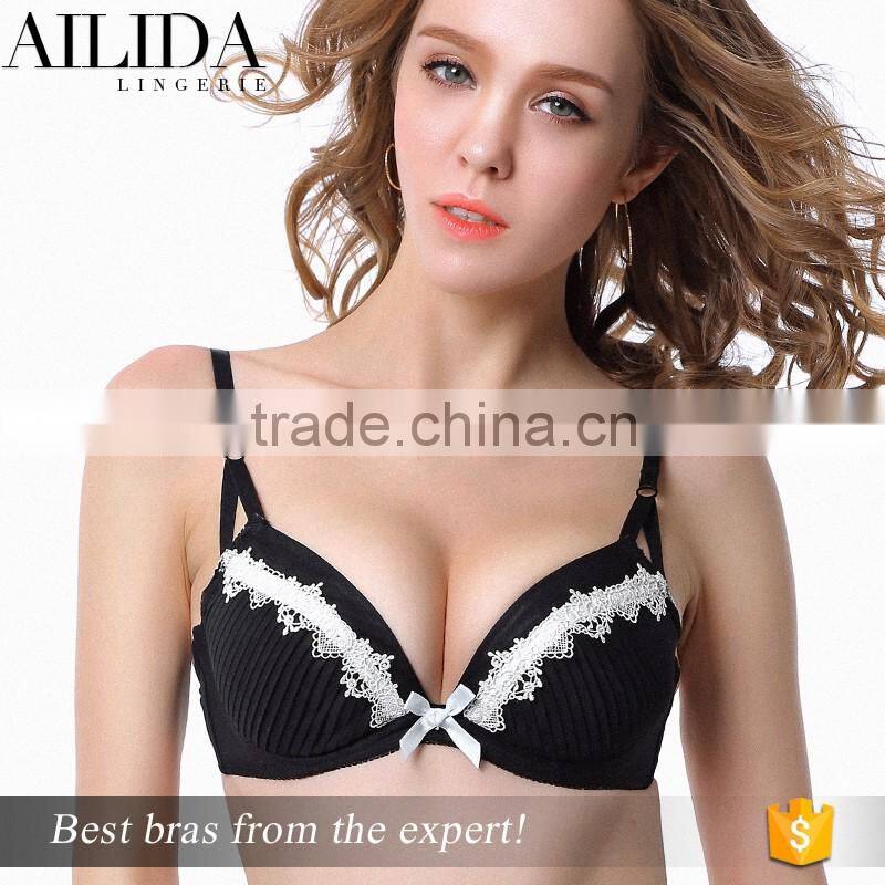Black Ruffled Low Price Pretty Pattern Push Up Girl Sexy Bra