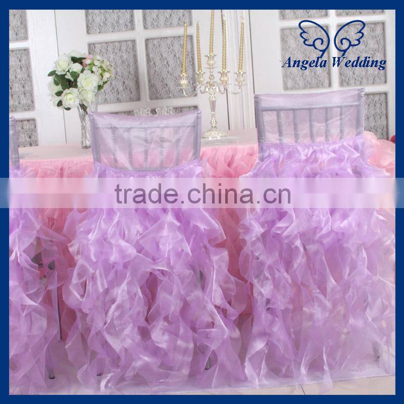 CH005AA Hot sale custom made fancy nice organza ruffled curly willow white peach pink chair covers