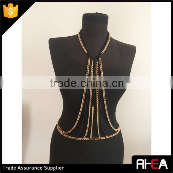 Newest Multi Black and Gold Color Chain Round Choker Body Chain