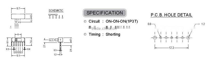 SK13D10 1P3T Horizontal Type Slide Switch